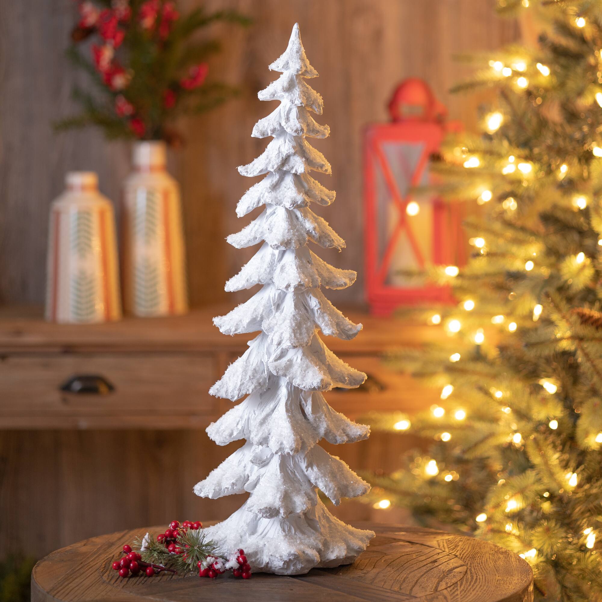 26" Flocked Pine Tree with Carved Design